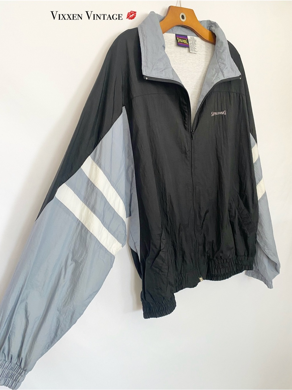 SPALDING 1992 PERFORMANCE FULL-ZIP WATERPROOF WINDBREAKER JACKET IN BLACK